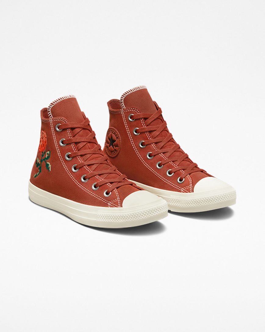 Women's Converse Chuck Taylor All Star Embroidered Roses High Top Shoes Orange | AU 6C1E9X